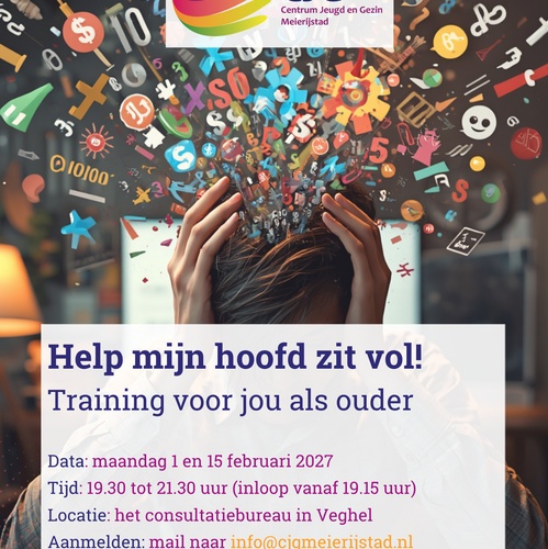 Training 'Help mijn hoofd zit vol!' voor ouders start bij voldoende belangstelling op 1 februari 2027
